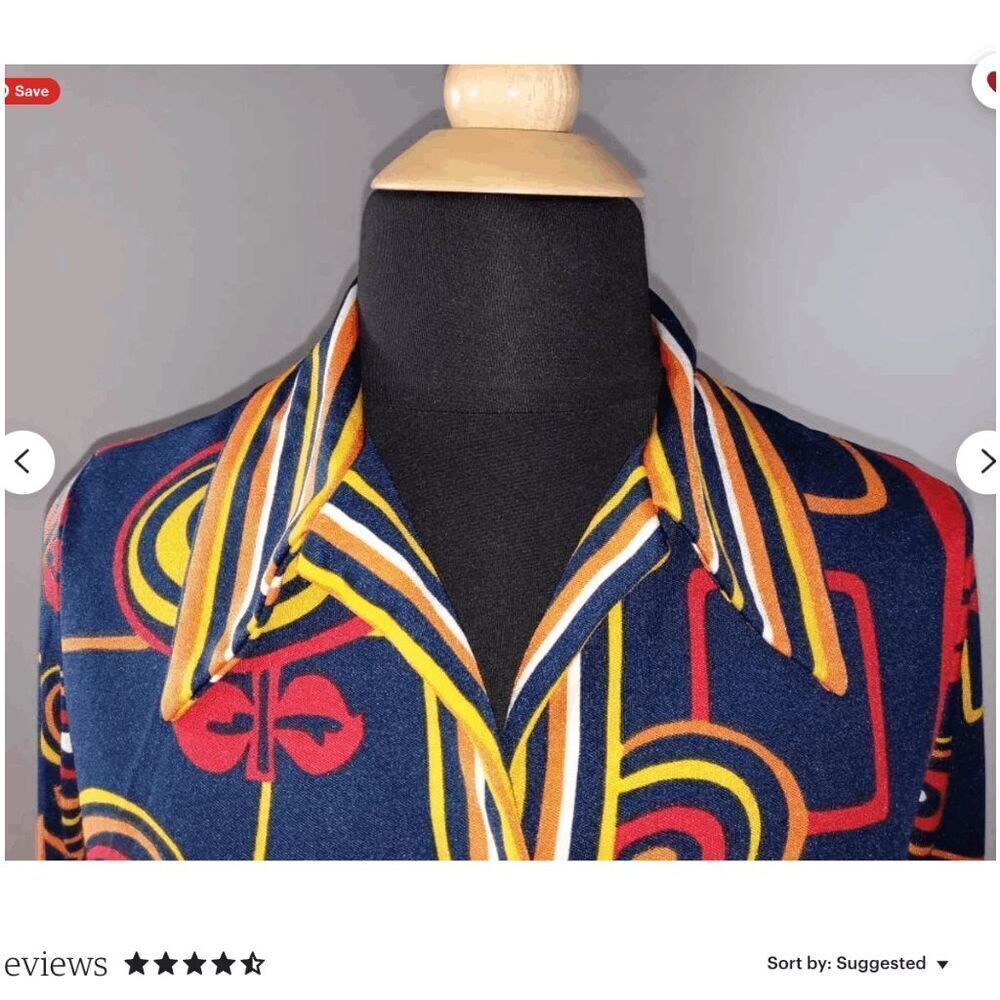 VTG 70s Psychedelic Mod Disco Shirt Geometric Print Fitted Button Up Top - Picture 13 of 13